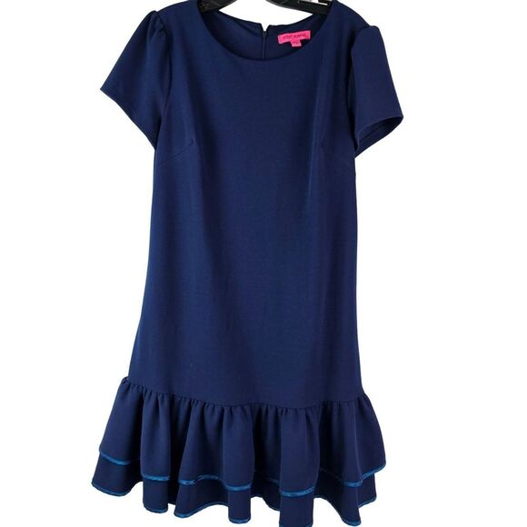 Betsey Johnson Dresses & Skirts - Betsey Johnson Womens Navy Sheath Dress Ruffle Hem Size 10 GUC